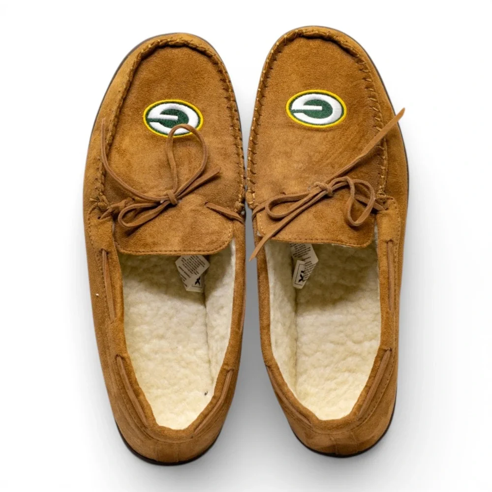 Forever Collectibles Green Bay Packers Slippers Mens XL Tan NFL‎ Moccasin